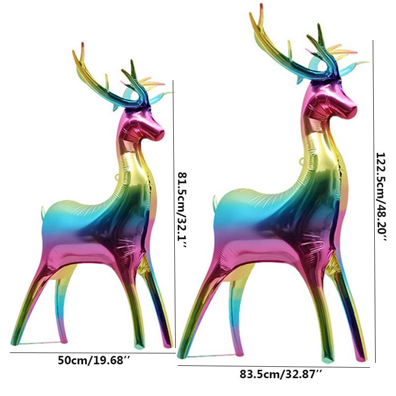 2pcs Elk Foil Balloons Set 4D Christmas Standing Deer Balloon Xmas Rainbow Deer Christmas Balloons Party Decoration Inflatable B