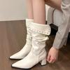 2024 Female Designer Buckle Footwear Women Ankle Stretch Boots Fashion Pointed Toe Ladies Short Booties With
