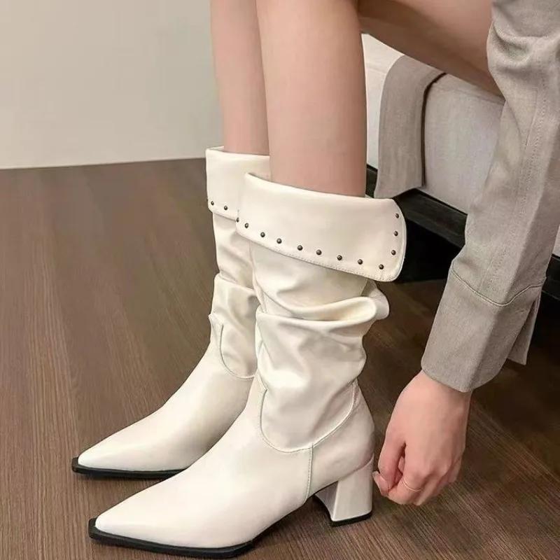 2024 Female Designer Buckle Footwear Women Ankle Stretch Boots Fashion Pointed Toe Ladies Short Booties With