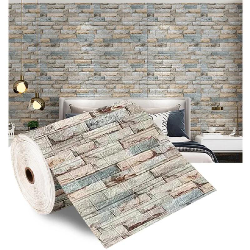 3/5/10m 3D Self-Adhesive Wallpaper Continuous Waterproof Brick Wall Stickers Living Room Bedroom Children's Room Home Decoration