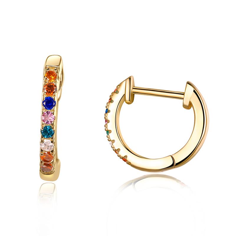 Bamoer 14K Gold Plated 925 Silver Cuff Earrings with Cubic Zircon, 10 Colors Huggie Stud for Women Girl SCE498