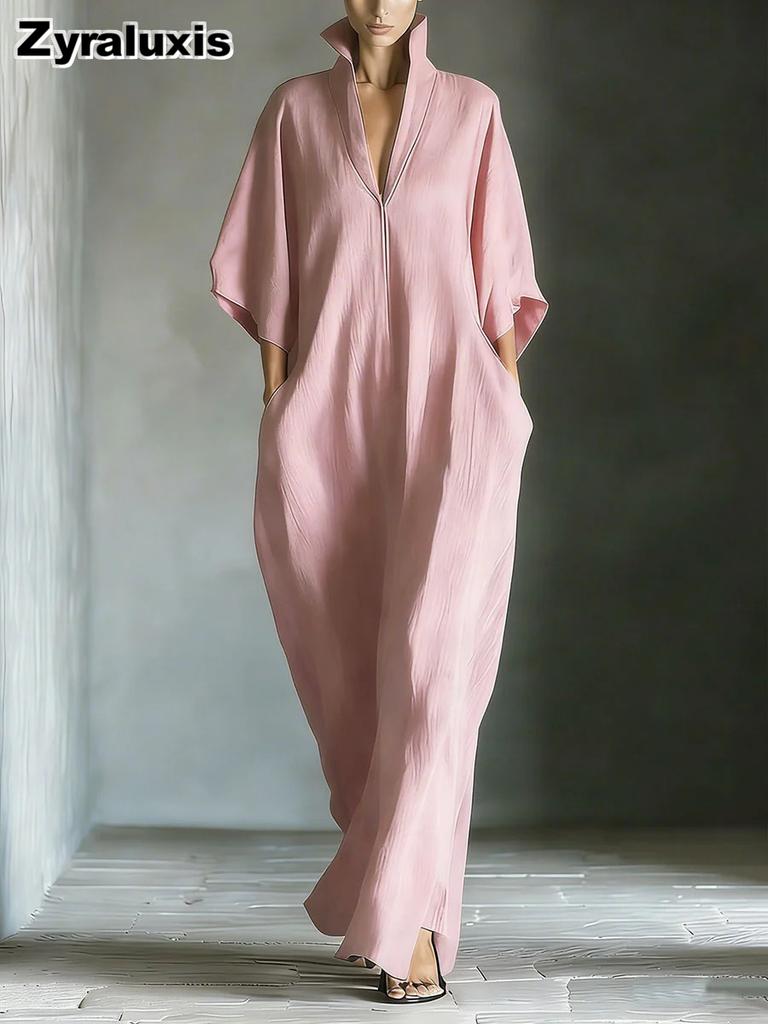 Summer Women's Long Sleeve V-Neck Loose Dress