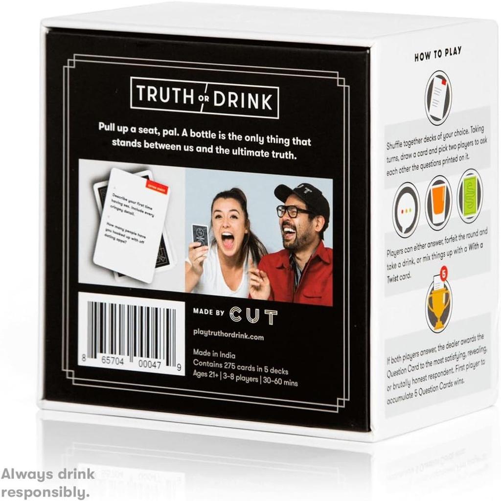 Joc de cărți Adevăr sau băutură cu Cut, dezlănțuiește-ți secretul cu întrebări hilare și personale, faimos joc de rețele sociale pentru petreceri și noapte de jocuri