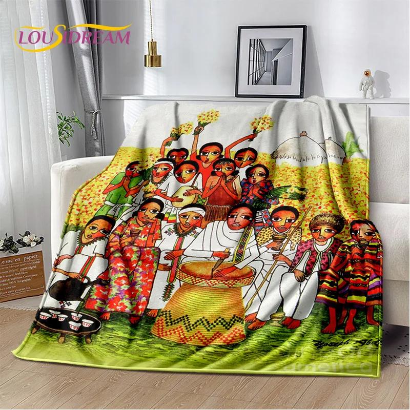 Classics Cartoon Africa Ethiopian Painting Art Blanket,Soft Throw Blanket for Home Bedroom Bed Sofa Picnic Office Travel Cover