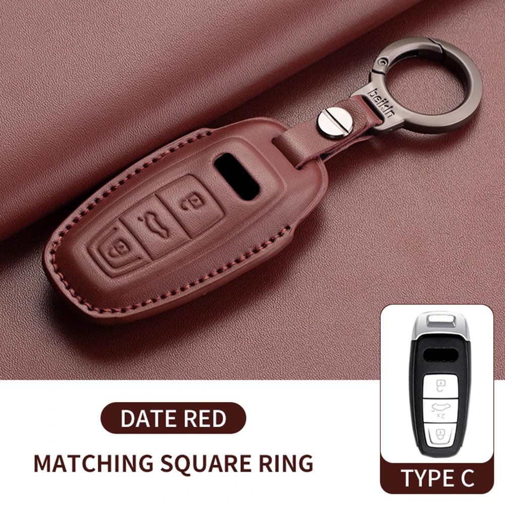 Leder Auto Schlüsselhülle für A4L A5 Q7 TT TTS A3 A4 B9 A6 A7 4K A8 E-tron Q5 Q8 C8 D5 SQ8 Auto Schlüsselanhänger Zubehör