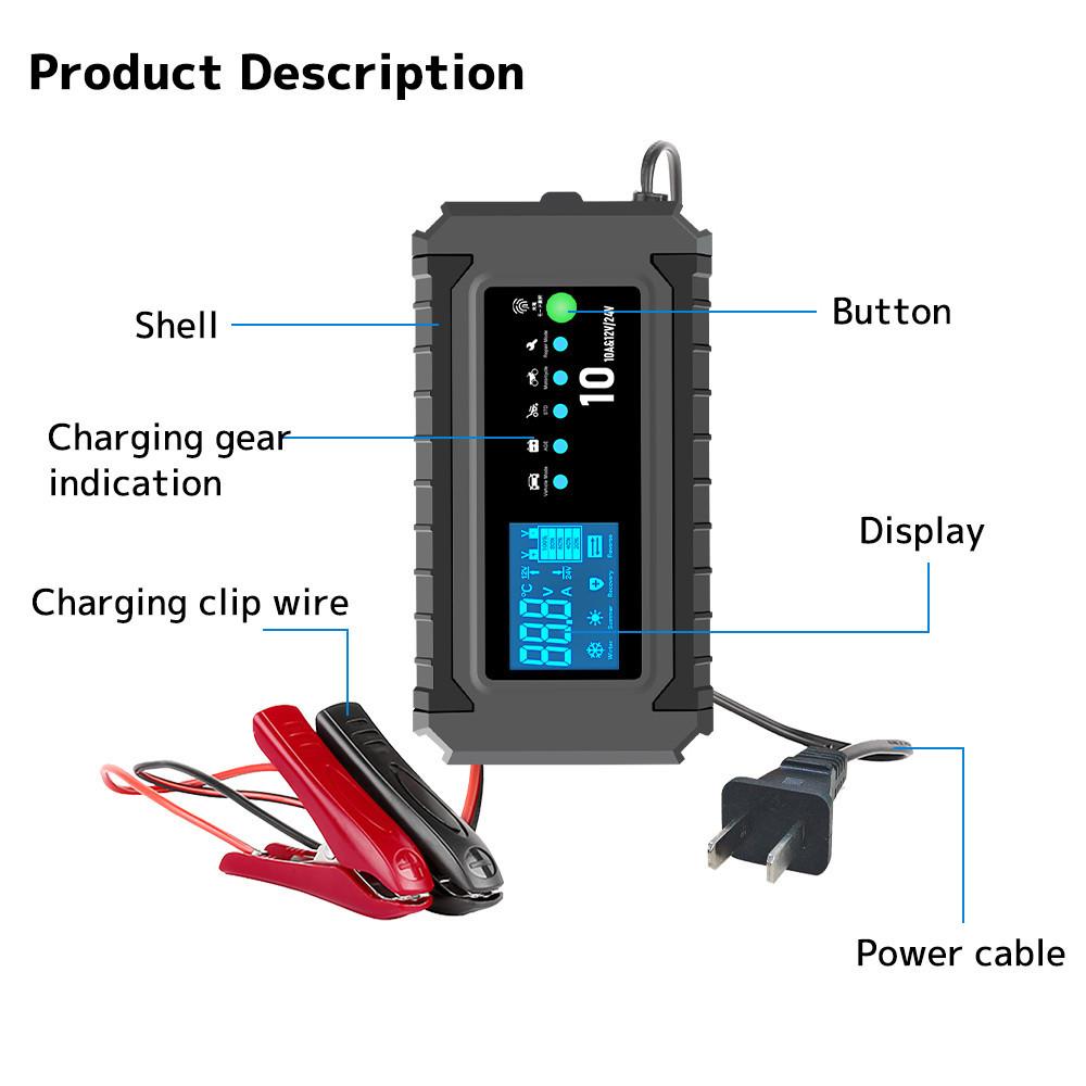 Intelligent Car Fast Charging Battery Automatic Smart Wet Dry Lead Acid Gel AGM Battery Motorcycle Pulse Repair Battery Charger