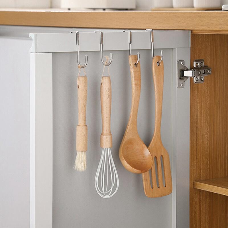 304 Stainless Steel Hook Free Punching Double S-Shape Hook Kitchen Bathroom Cabinet Door Back Type Coat Towel Storage Hanger