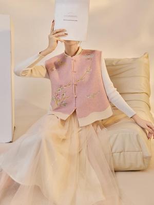 Winter 2026 Chinese Embroidery Lace-up Wool Coat & Vest Set