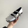Cowhide version~ French square head bow light ** fork strap flat ballet shoes women's autumn Mary Jane single shoes