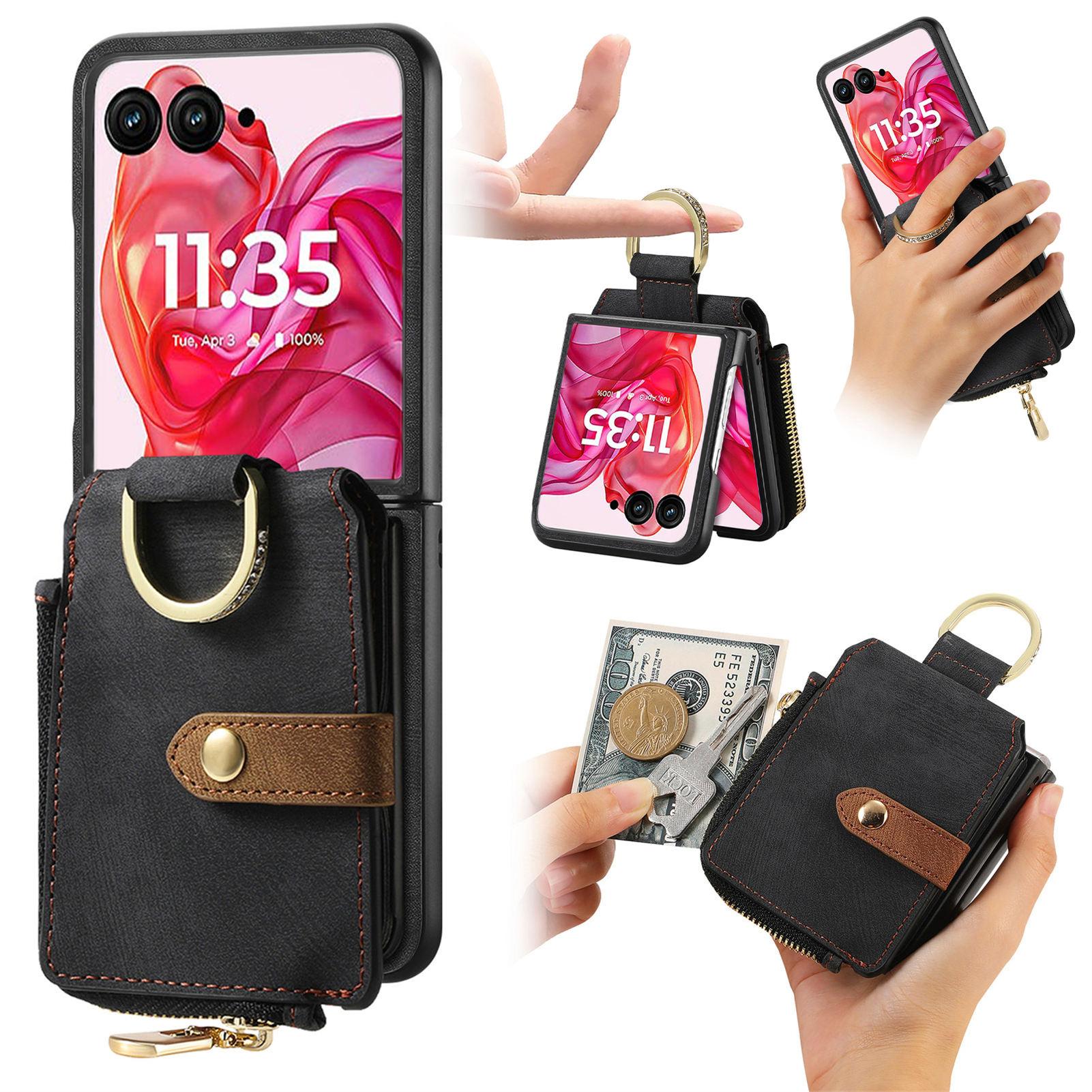 

Для Motorola Razr 60 Ultra 5G Чохол Кишеня на блискавці Тримач для карток Шкіряна задня кришка з ретро-текстурою Black