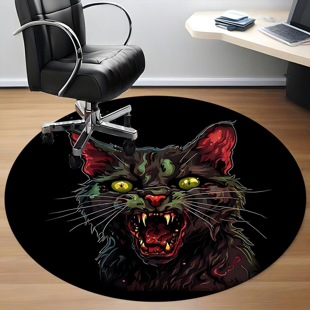 1pc Zombie Cat Office Round Area Rug, Under Office Chairs Bedroom Living Room Home Decor, Room Deco, Available In Various Sizes 098