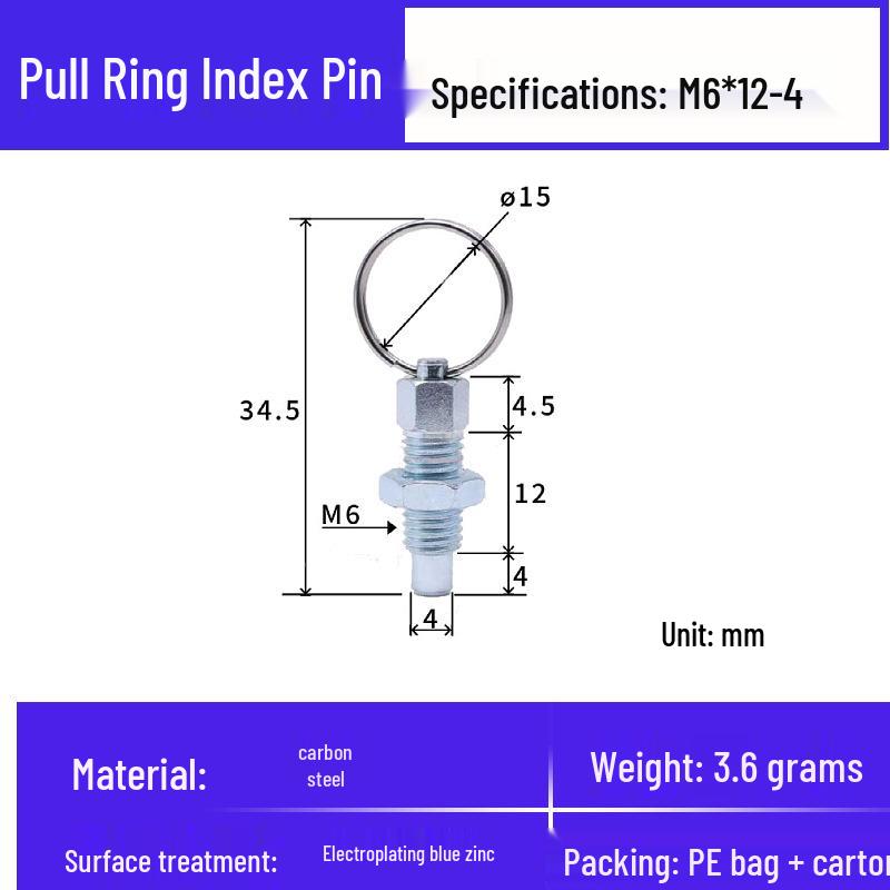 Stainless Steel Self-Locking Pull Ring Pin with Knob and Plunger Spring for Indexing and Locating