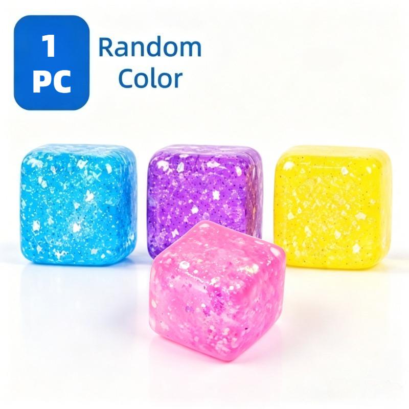 (HefengCL) Glitter Cube TPR Squishy Toy, Soft Stress Relief Squeeze Toy, Random Color, Ideal Party Favors Classroom Rewards