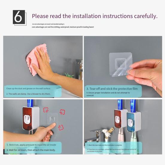 2Pcs Wall-Mounted Toothbrush Holder with Toothpaste Squeezer Strong Load-bearing Universal