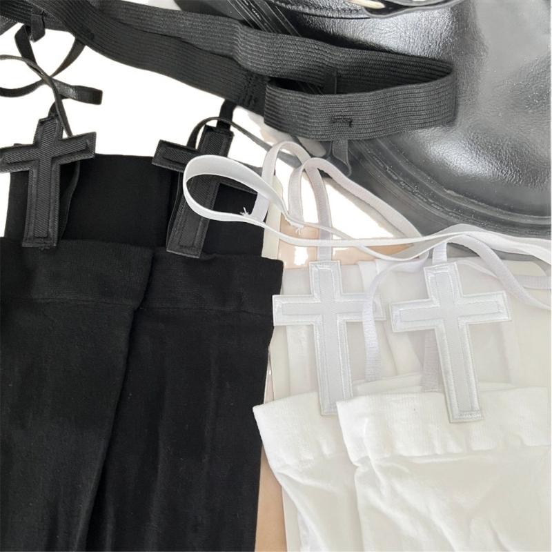 Gothic Crosses Suspender Tights Thigh High Stockings For Women Dark Aesthetic Garter Belt Pantyhose Legwear Party Wear