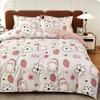 Kawaii Cartoon Dinosaur Duvet Cover Twin Queen Botanical Floral Bedding Set Pink Strawberry Comforter Cover with 2 Pillow Sham