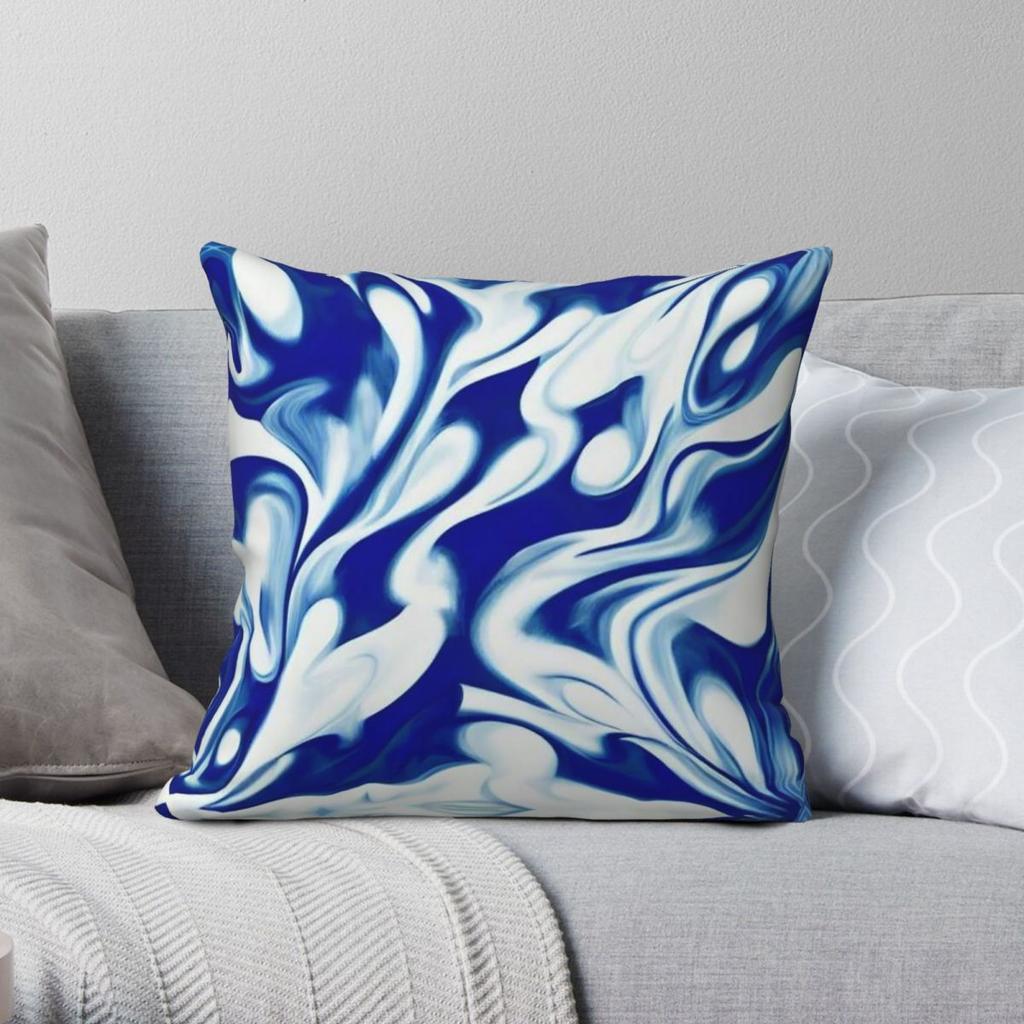 Blue White Swirls Square Pillowcase Polyester Linen Velvet Pattern Zip Decor Sofa Seater Cushion Cover