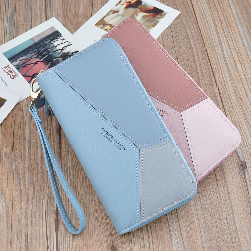 New Women's Wallet Women's Long Clutch Bag Fashionable Contrasting Color Zipper Tassel Large Capacity Wallet Mobile Phone Bag