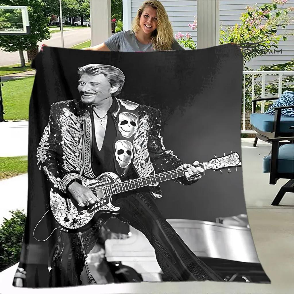 French rock star Johnny Hallyday print blanket picnic blanket vintage blanket home travel birthday gift bed blanket thin blanket