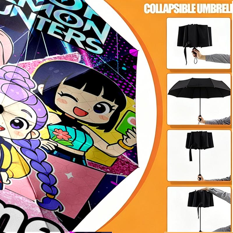 Custom Name Personalized KPop Demon Hunters Print Umbrella, Auto Open Close, 8‑Rib Sturdy Frame, Commute Camping Hiking Use, Birthday Gift