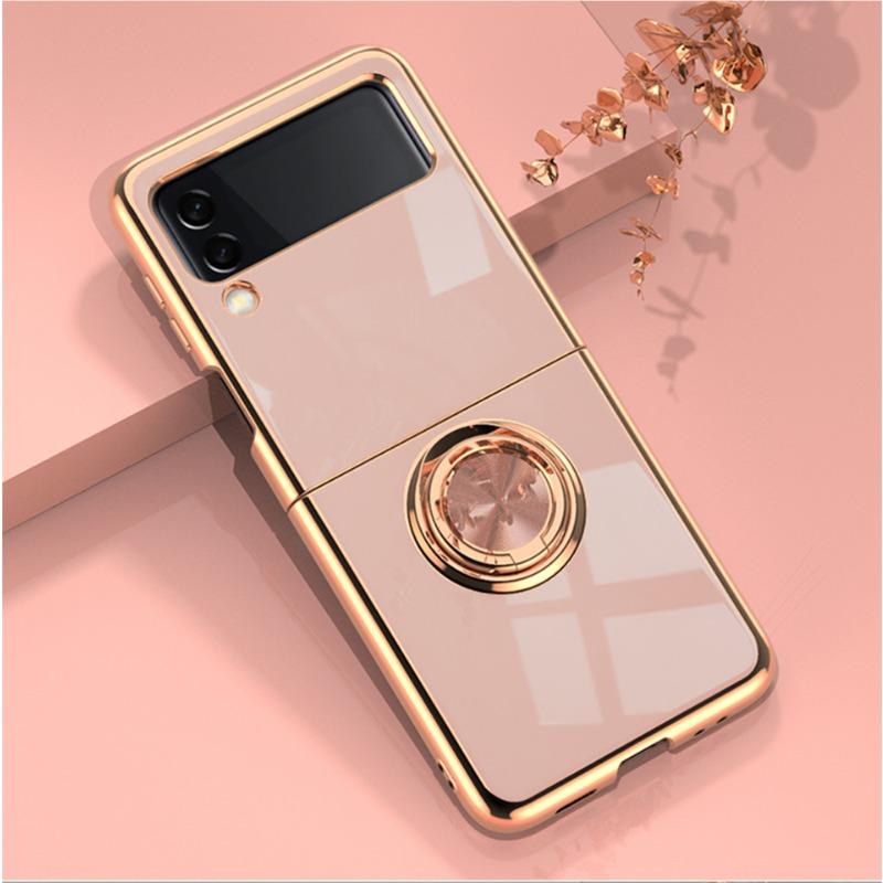 Suitable for Samsung Galaxy Z Flip6 Electroplated Mobile Phone Case ZFlip3 Ring Bracket Magnetic Car Protection Case