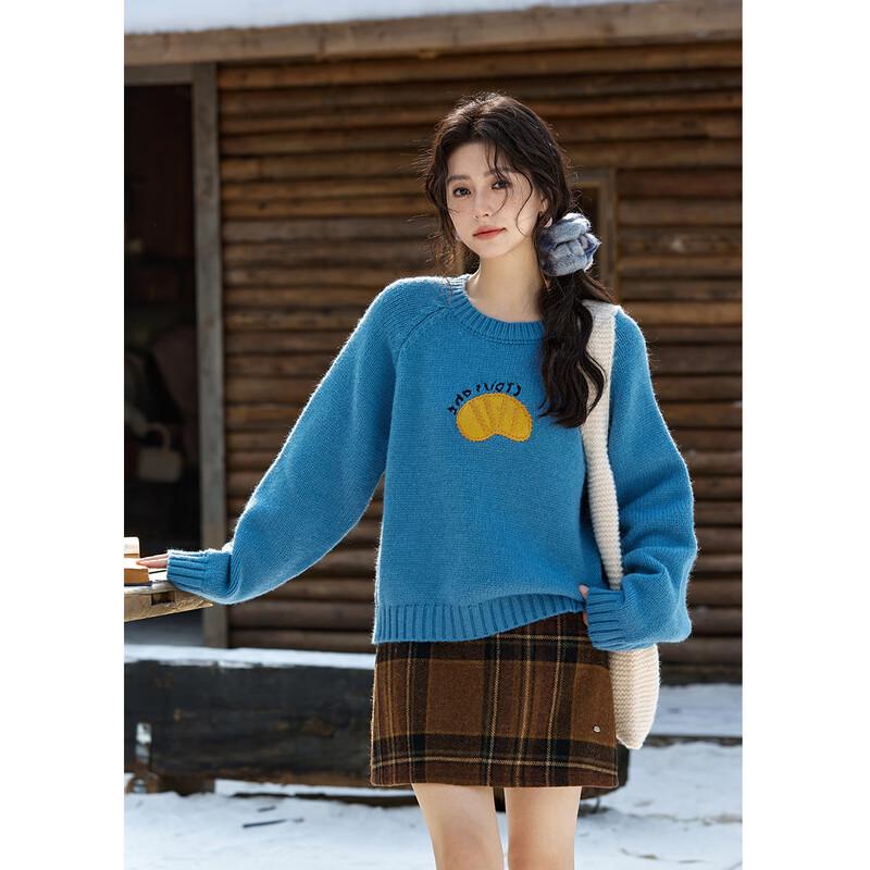 Women s Embroidered Round Neck Pullover Sweater L