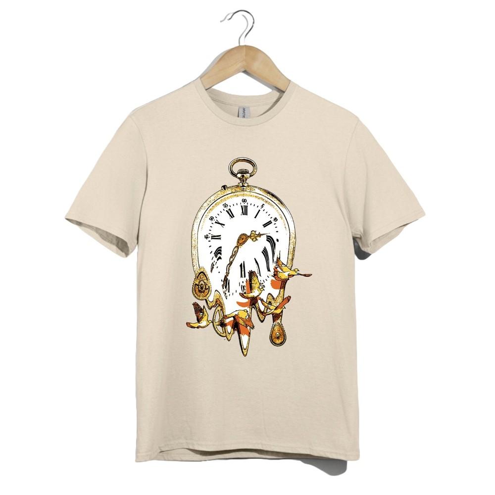 

Melting Clock Birds Escape Unisex T-Shirt Surreal Vintage Time Graphic Art Tee 4XL
