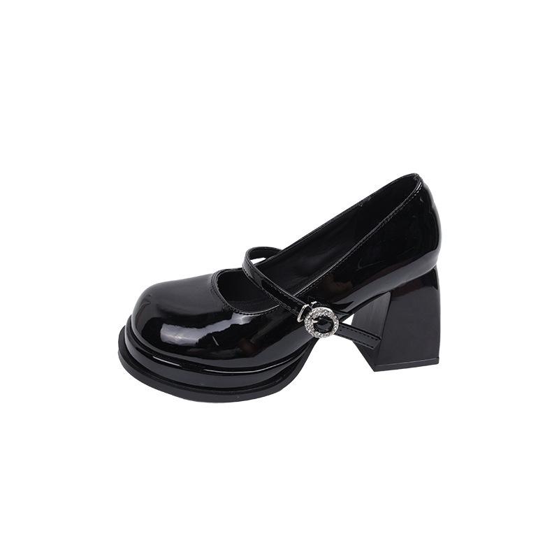 Black French small fragrant style thick heel high heels women's 2025 new summer retro versatile Mary Jane small leather shoes