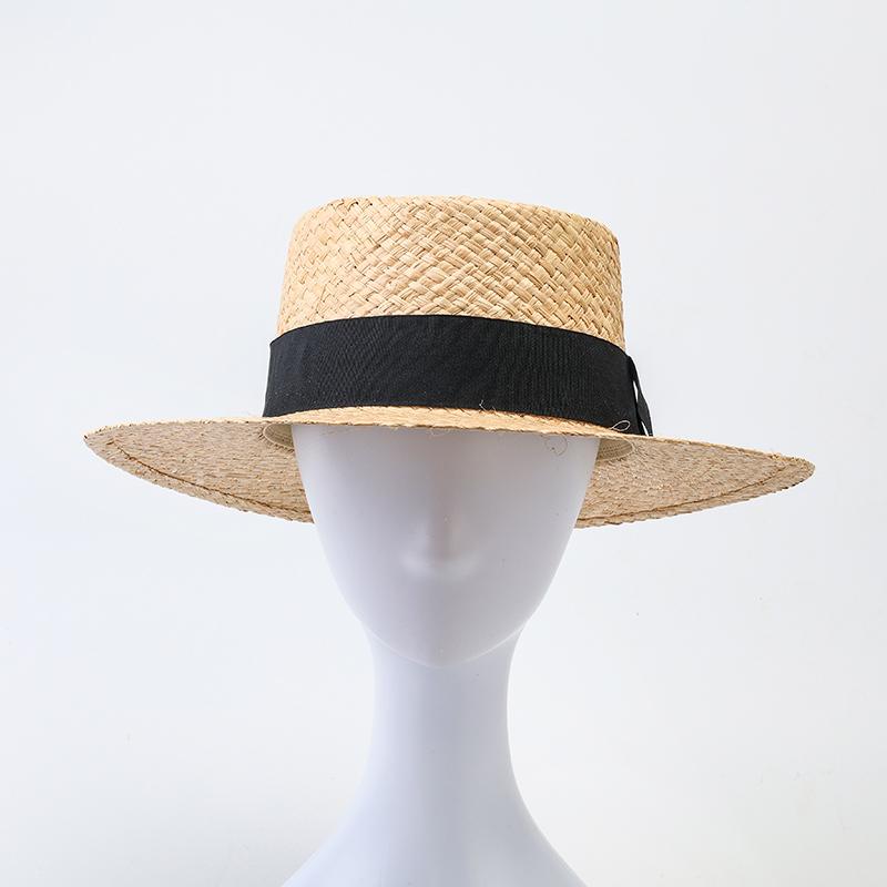 Dammode Hatt Raffia Stråhatt Helt Handgjord Stråhatt Resa Semester Män Solhatt Svart Elegant Fedora-hatt