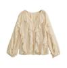European & American V-Neck Long Sleeve Ruffle Layered Women's Shirt