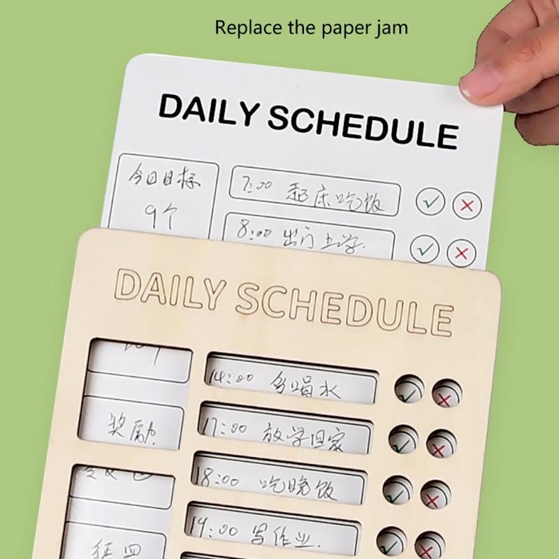 Portable Chores Chart for Kids with Double Sided Chore Cards and Marker Wood Chores Chart Children Daily Checklist Board