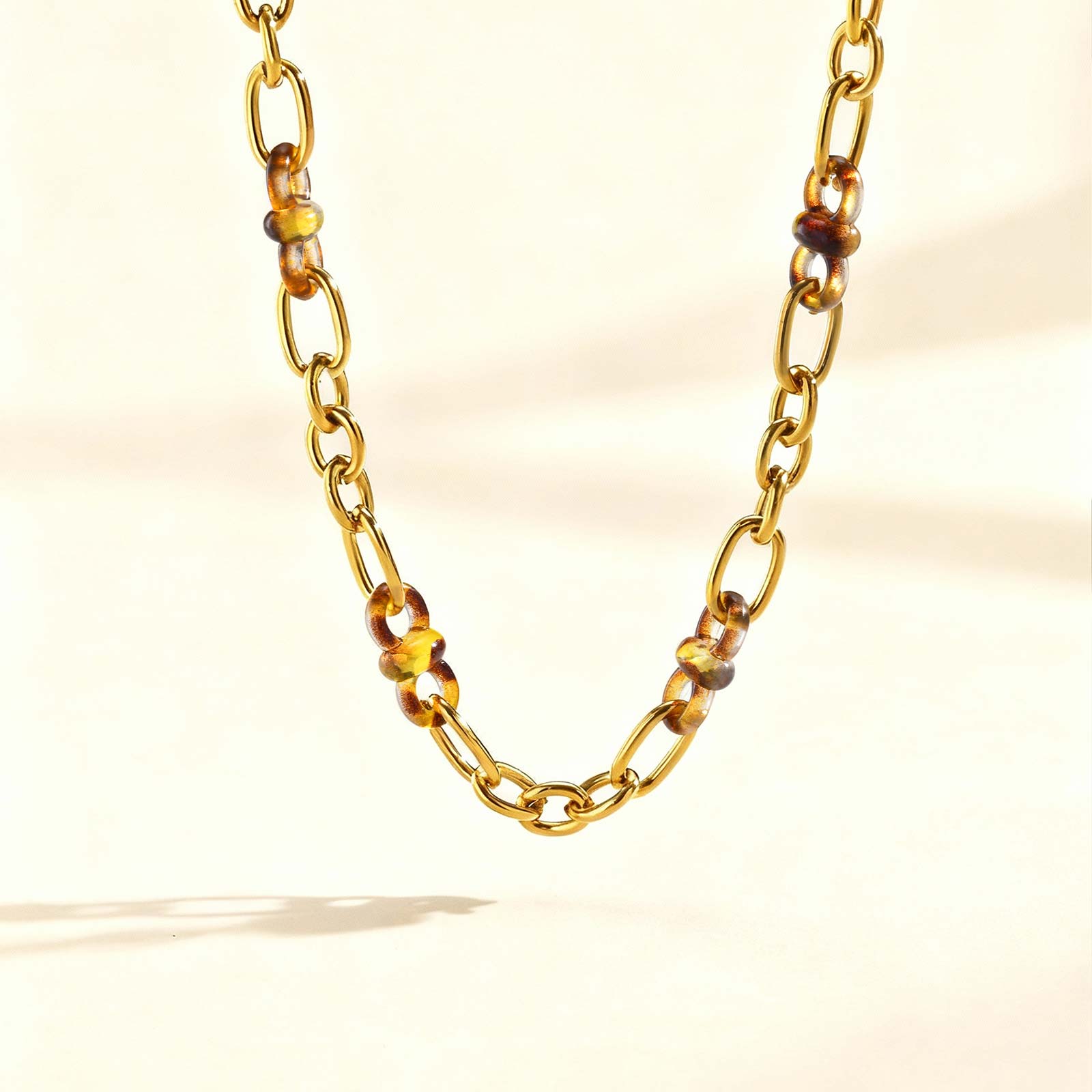 

Chunky Resin Link Chain Necklace,Gold Plated Women s Stainless Steel Oval Chain Necklaces,Trendy Jewelry Gifts