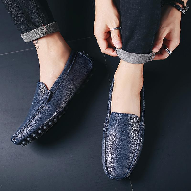 Fashion Male Leather Lazy Outdoor Shoes Male Walking Flats Men's Comfortable Soft Sole Loafers Men High Quality Slip-On Casual Shoes