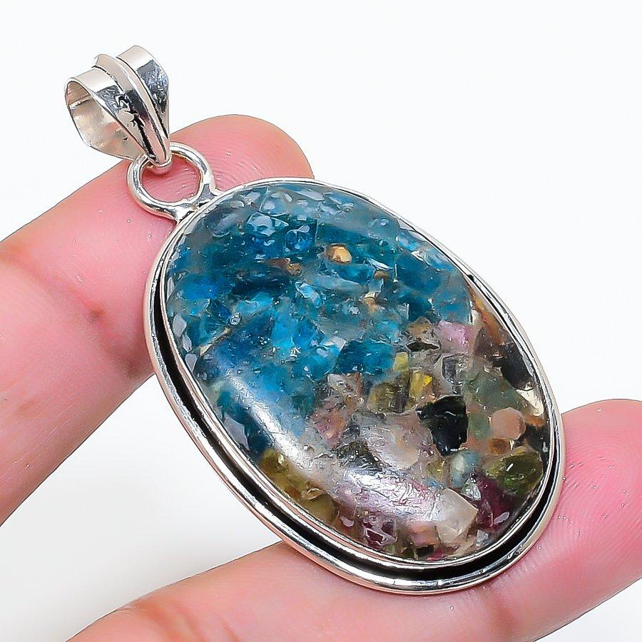 Natural Tourmaline Gemstone Handmade 925 Sterling Silver Pendant 2.09  AP-15014