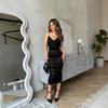 Sexy Mesh Camisole Dress, V-neck Pleated Pencil Skirt, Slit Backless Hot Girl Evening Gown