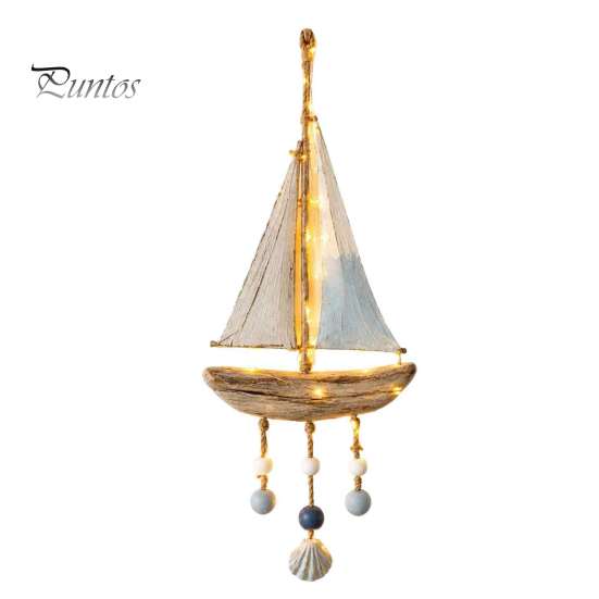 Decorazione da Appendere per Portico Costiero, Ornamento da Parete in Legno Illuminato, Cartello Nautico con Pesce, Conchiglia, Stella Marina e Ornamenti, Luci LED Calde, Casa al Mare per