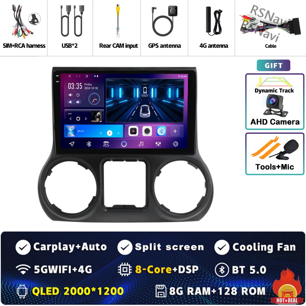 Android 14 Carplay Auto For Jeep Wrangler 3 JK 2011 2012 2013 2018 Car Radio Player Multimedia Srereo Navigation BT 4G WIFI DSP