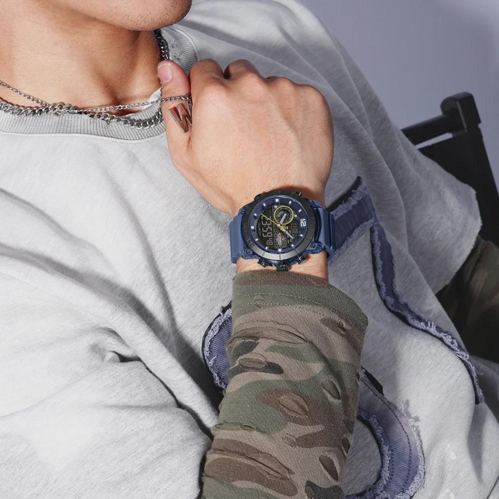 Quartz Chronograph Wristwatch Multifunctional Men's Sports Wrist Watch Dual Display Time Night Light Boys Alarm Watches