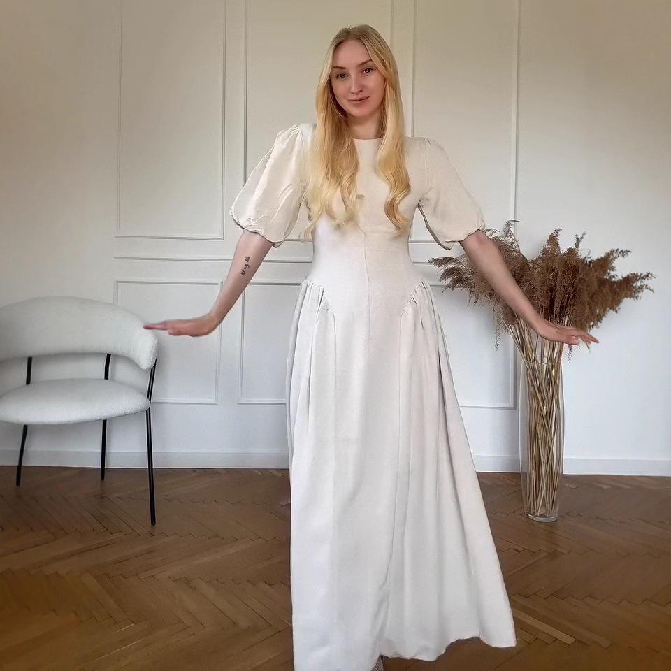 

Лето 2025 Элегантное европейское и американское женское платье с рукавами-буфами, приталенное, на молнии XXL белый