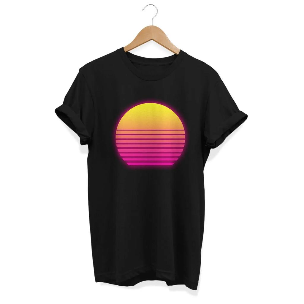Vaporwave Sunset T Shirt Retro Synthwave Vintage Washed Casual Unisex Versatile Graphic Top For Everyday Wear Homme