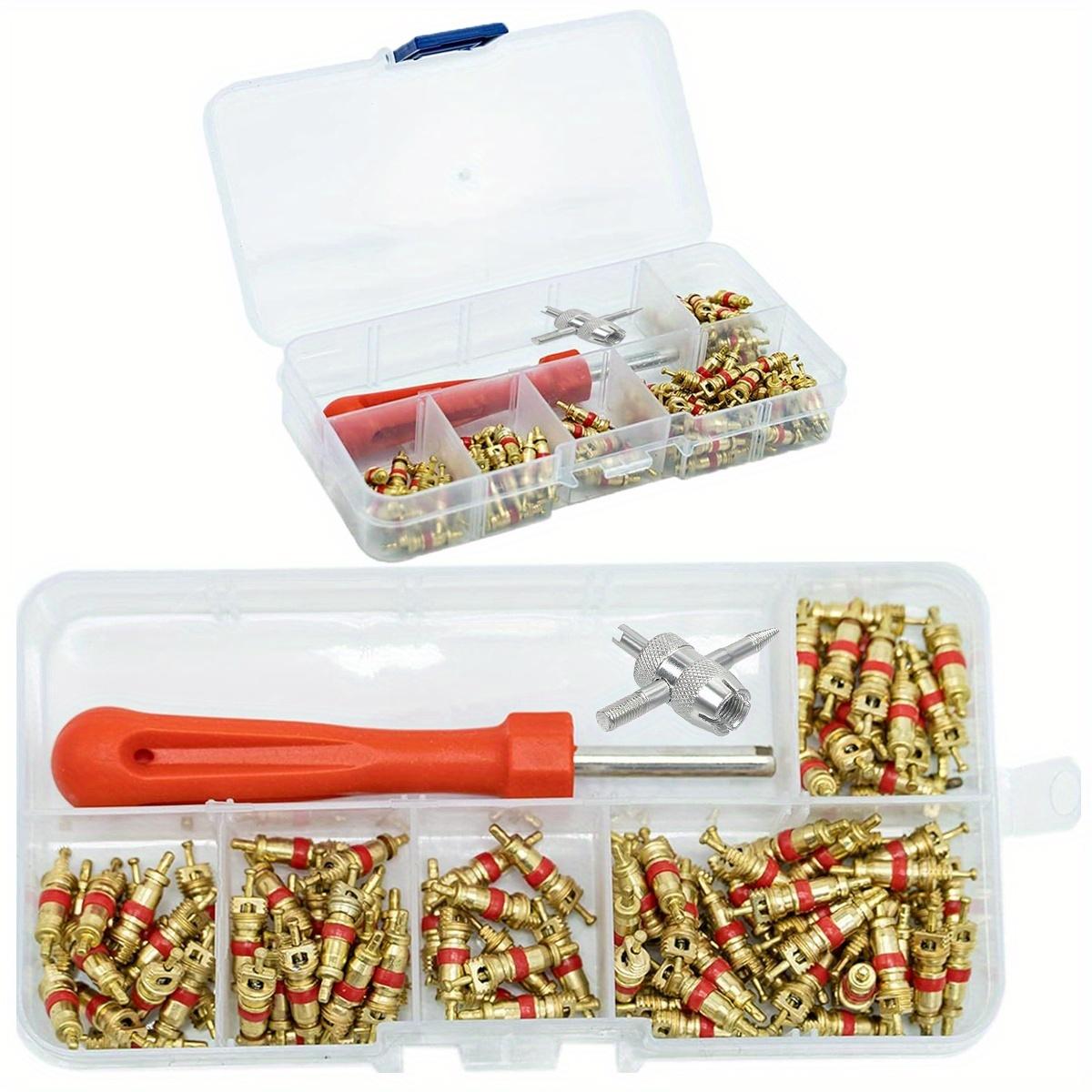 Tire Valve Core Kit 100 Valve Cores 1 Valve Core Remover Removal Tool 4-way Valve Tool for Car Bicycle Automobile Tire Repair