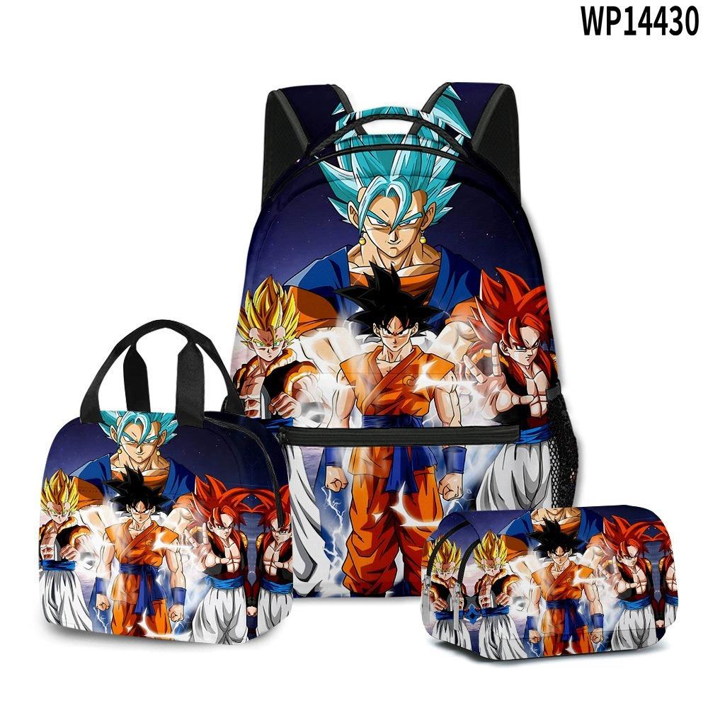 3D Animation Wukong Dragon Ball Super Student School Bag Backpack Lunch Bag Pencil Bag Three-Piece Set