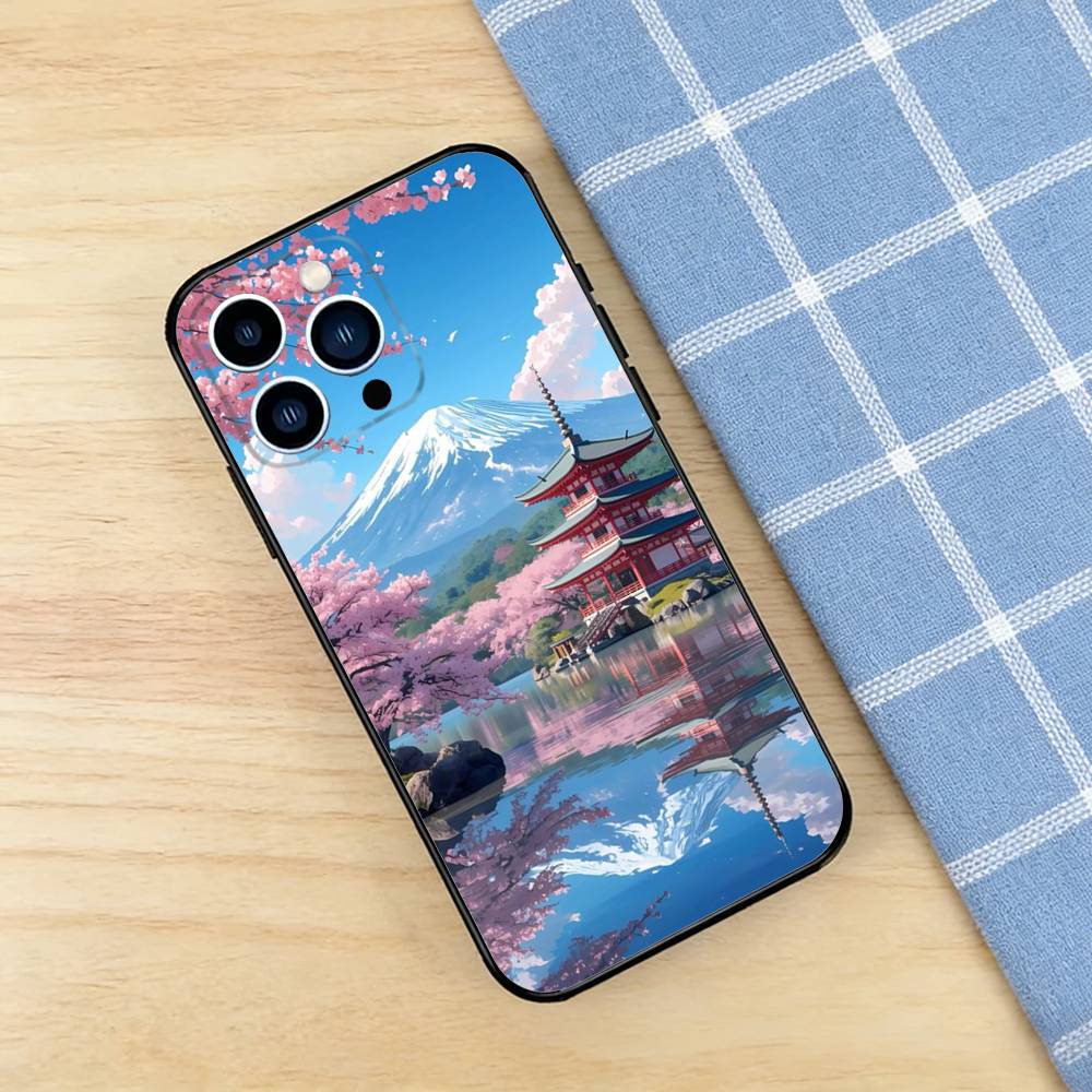 Japanese Mount Fuji Case For iPhone 17 16 15 14 13 12 11 Pro Plus Air Max Mini E Soft Silicone Cover