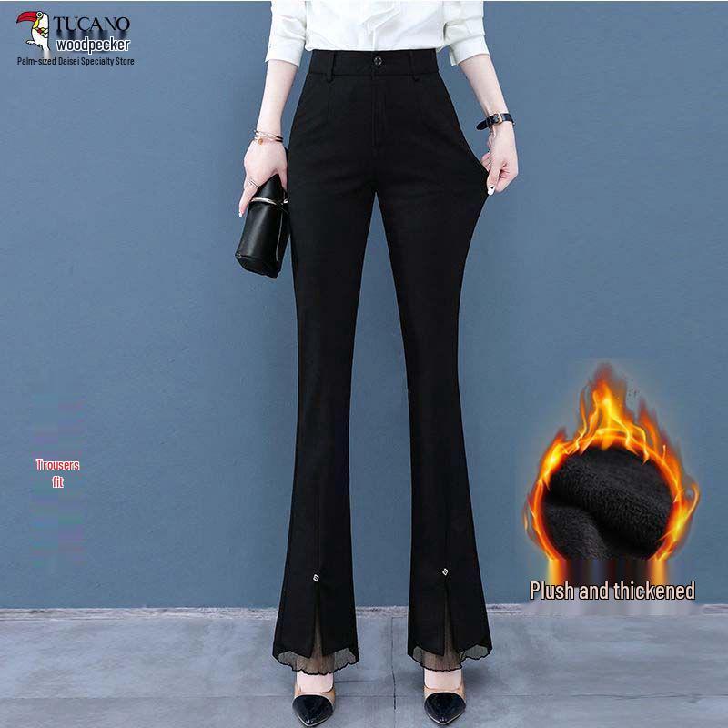 Specht Damen Schlaghose mit hohem Bund und Schlitz - Fleecegefüttert, Petite, Freizeitanzug, Schwarz für Frühling & Herbst