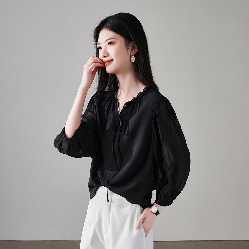 SOFSIL Women s 2026 Spring French Silk Puff Sleeve Blouse L