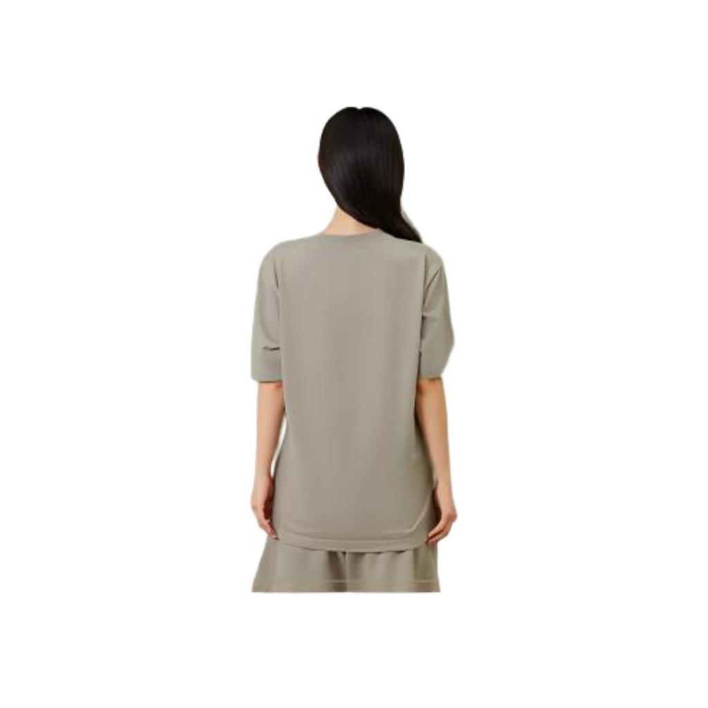 Li Ning Chinese Character Embroidery Solid Color Round Neck Casual Short Sleeve T-Shirt Unisex Tops Clay-Brown AHSSB43-6