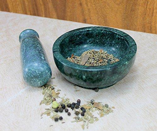 KLEO 4" Diameter Natural Stone Marble Mortar and Pestle Set, Spice Grinder, Medicine Masher (Green 2)