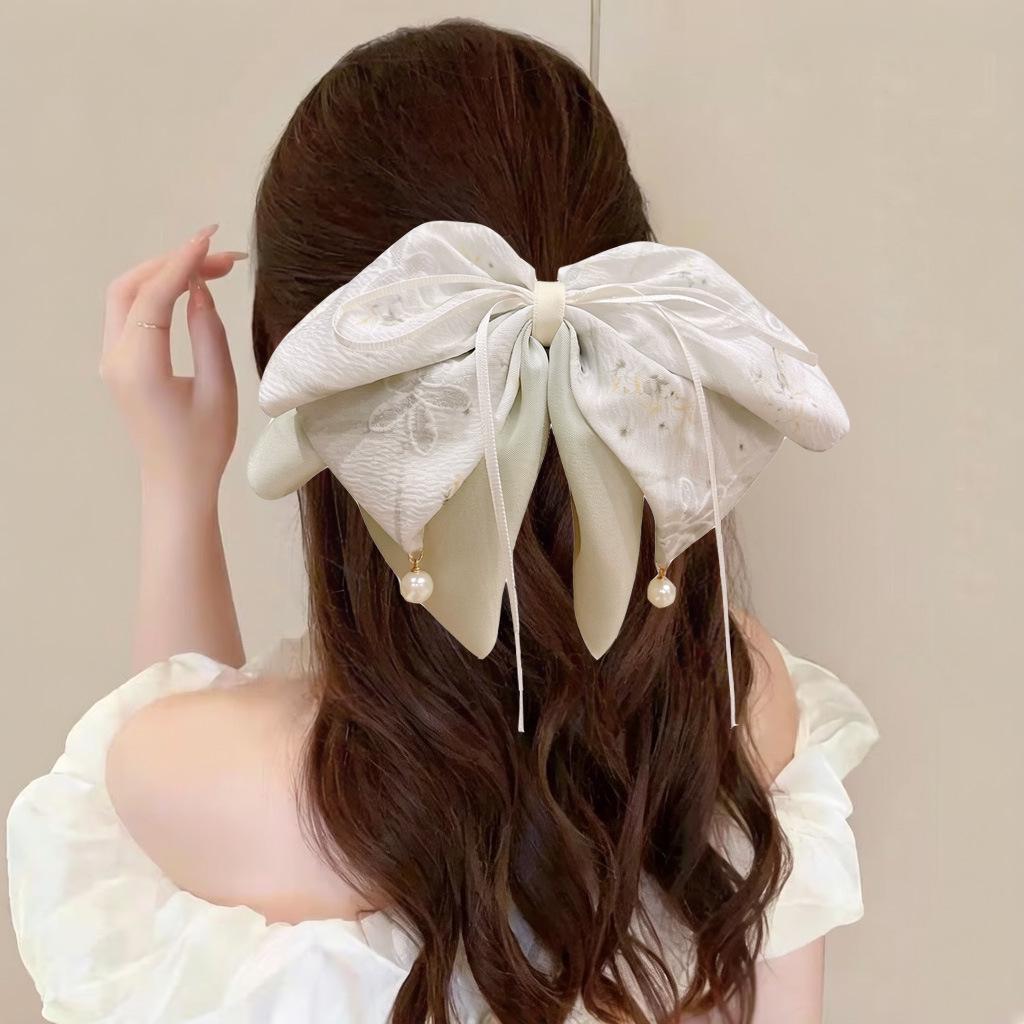 Elegant Retro Satin Bow Hair Clip for Women - Perfect for Low Ponytails and Head Ornaments