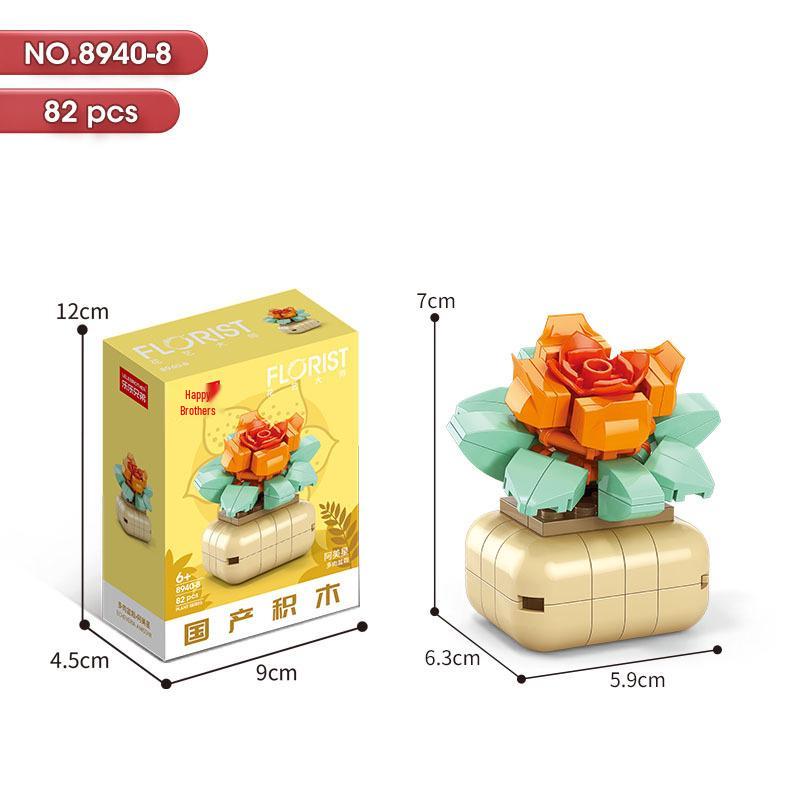 Succulent Bonsai Building Block Flowers - Compatible with Lego, Small Particle Assembly Toys for Girls