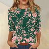 Womens Casual Three Quarter Sleeve Floral Print Crew Neck Top Relaxed Fit Lightweight Pullover Blouse for Everyday Wear